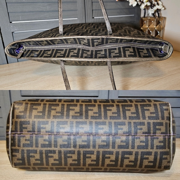 Authentic FENDI Zucca Spalmati Canvas Large Tote Shoulder Bag Purple 💜 - Picture 4 of 12